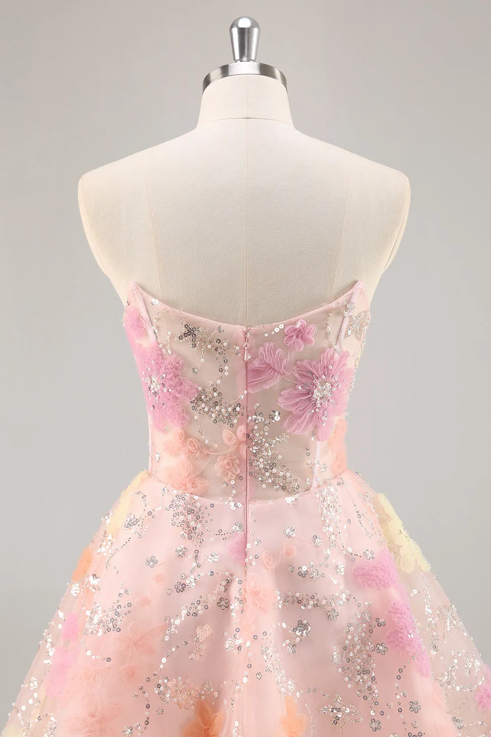 Floral Corset Sequin Strapless Pink Homecoming Dress sold by Zapaka product image thumbnail 3