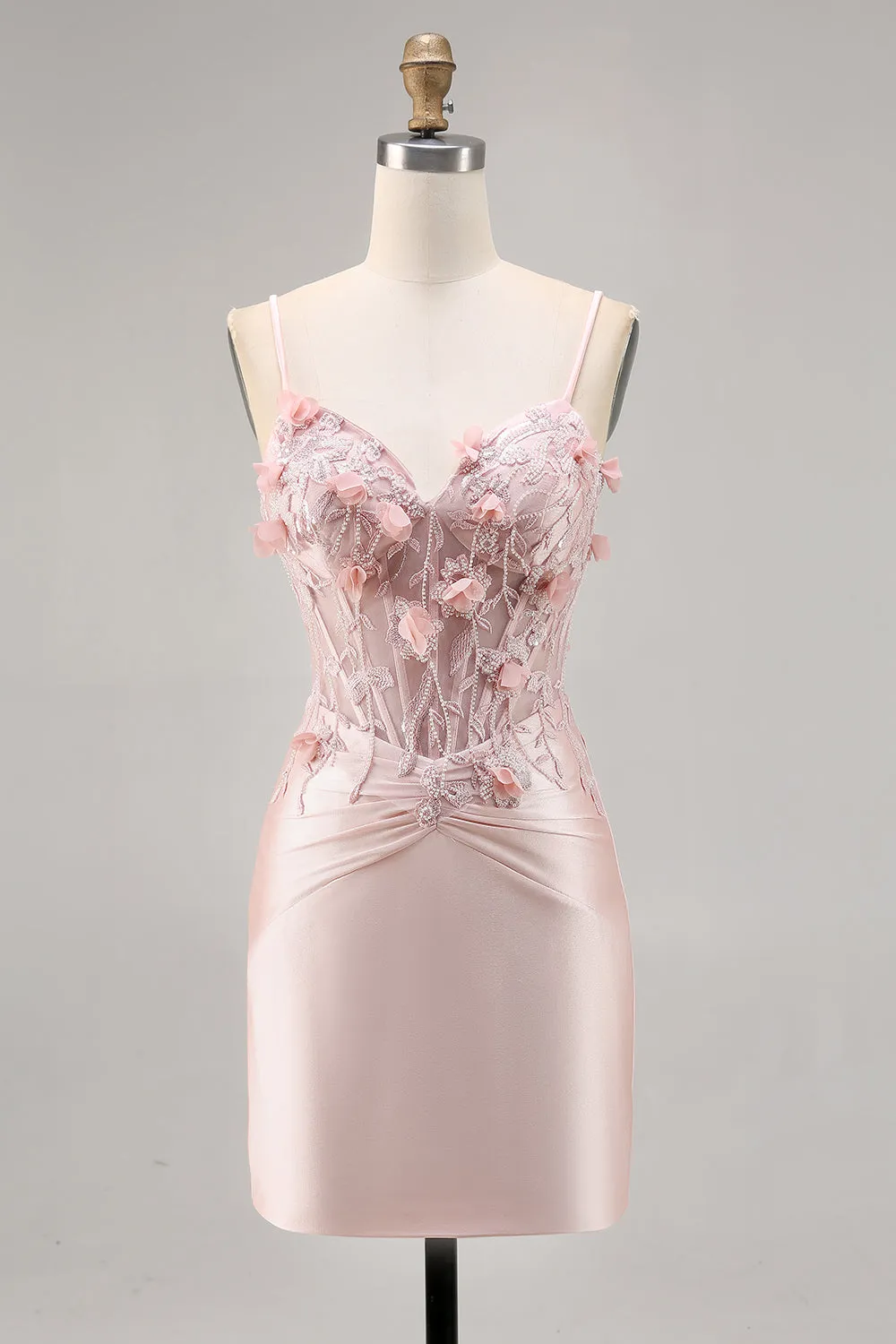Pink Satin Corset Bodycon Homecoming Dress with Appliques sold by Zapaka