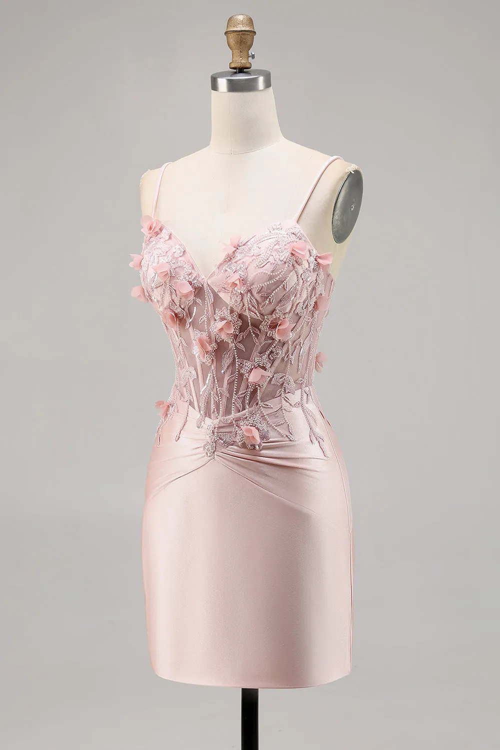 Pink Satin Corset Bodycon Homecoming Dress with Appliques sold by Zapaka product image thumbnail 3