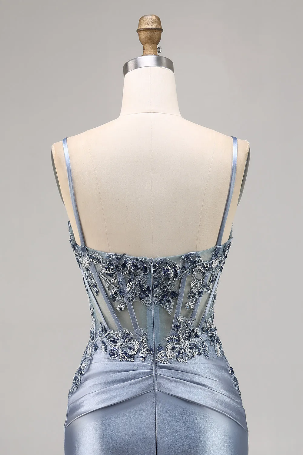 Grey Blue Beaded Corset Homecoming Dress with Appliques sold by Zapaka product image thumbnail 5