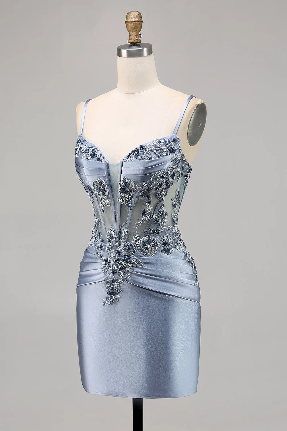 Grey Blue Beaded Corset Homecoming Dress with Appliques sold by Zapaka product image thumbnail 3