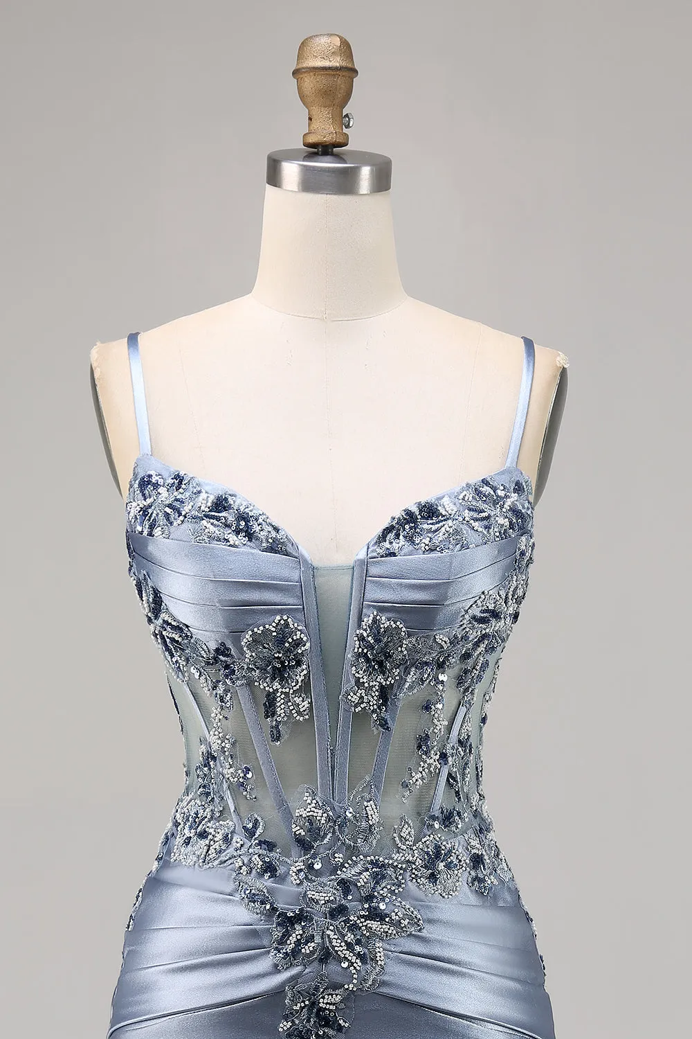 Grey Blue Beaded Corset Homecoming Dress with Appliques sold by Zapaka product image thumbnail 4