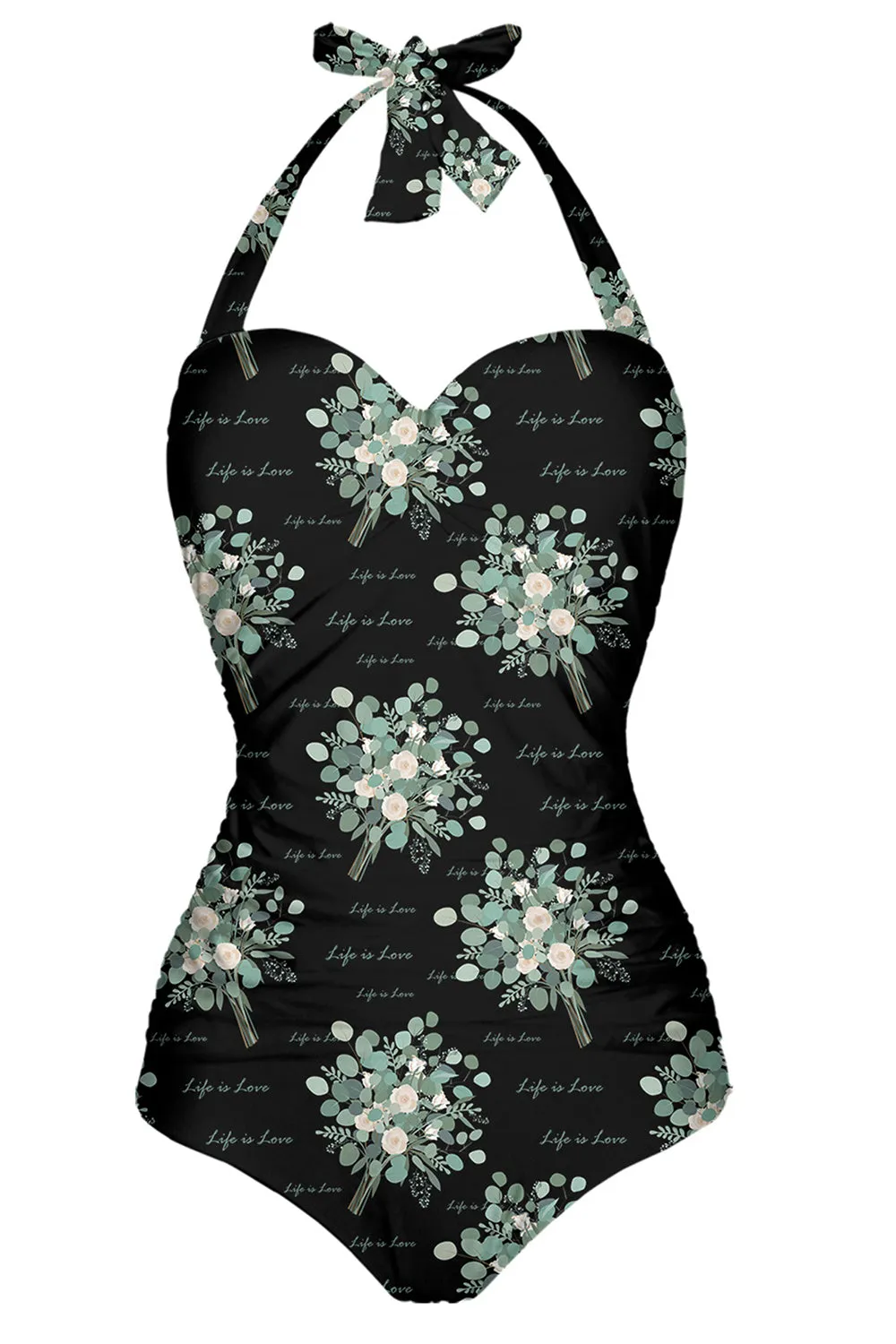Black One Piece Halter Swimsuit sold by Zapaka product image thumbnail 3