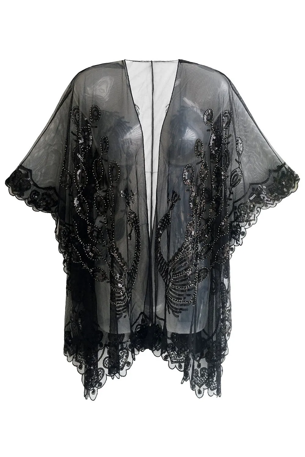 Black Sequined Peacock 1920s Cape sold by Zapaka