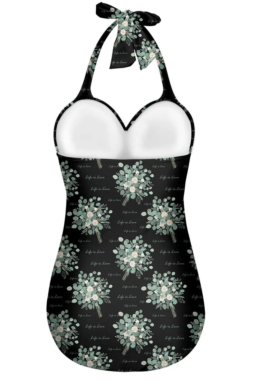 Black One Piece Halter Swimsuit sold by Zapaka product image thumbnail 4