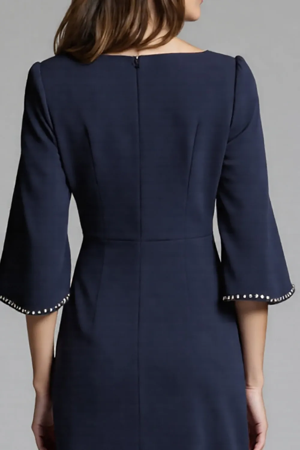 Navy Satin Midi Bodycon Work Dress with Sleeves sold by Zapaka product image thumbnail 4