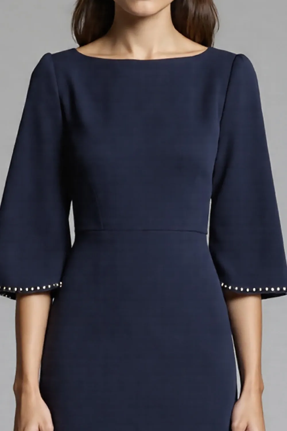 Navy Satin Midi Bodycon Work Dress with Sleeves sold by Zapaka product image thumbnail 3
