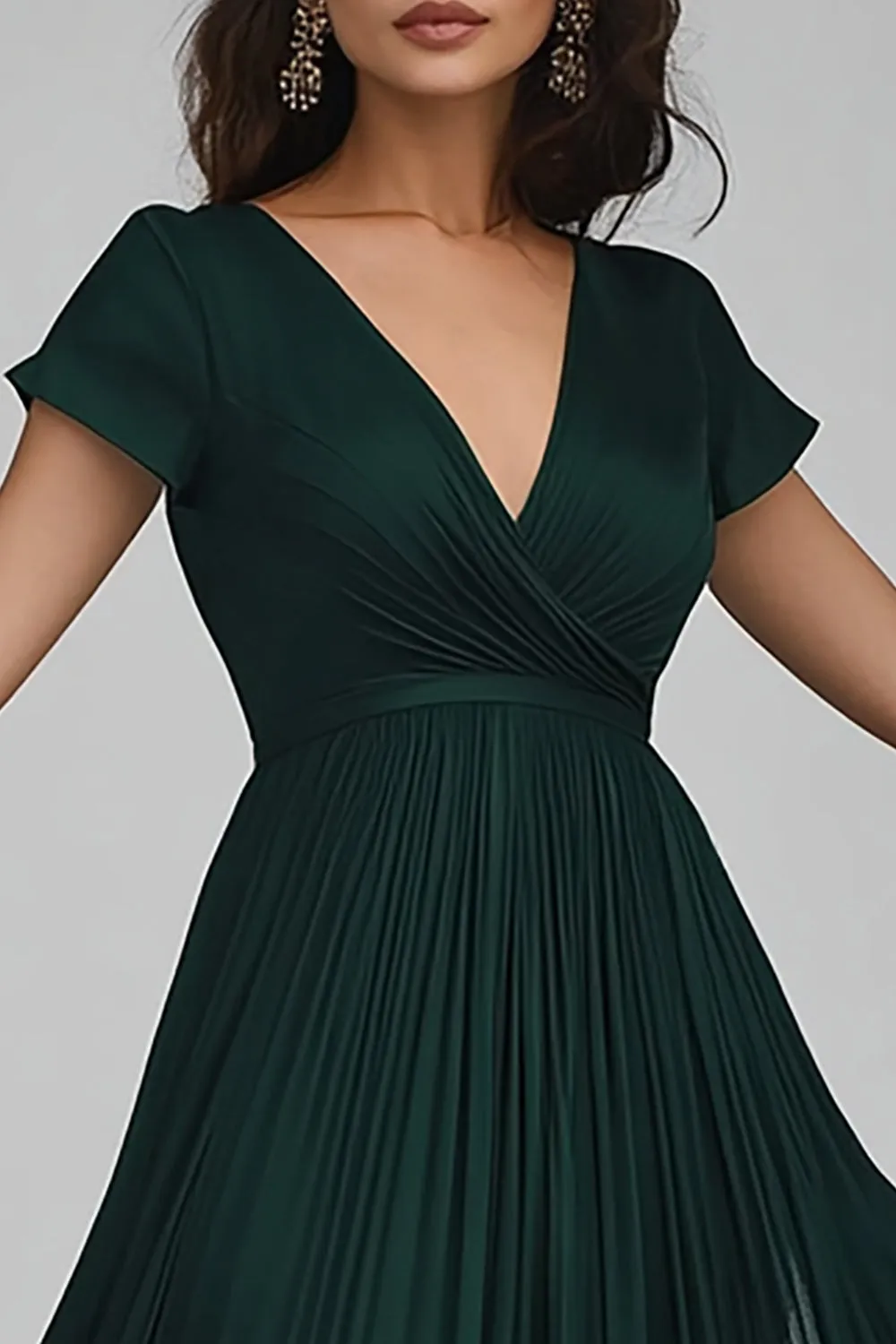 V Neck Dark Green Chiffon A Line Evening Dress sold by Zapaka product image thumbnail 2