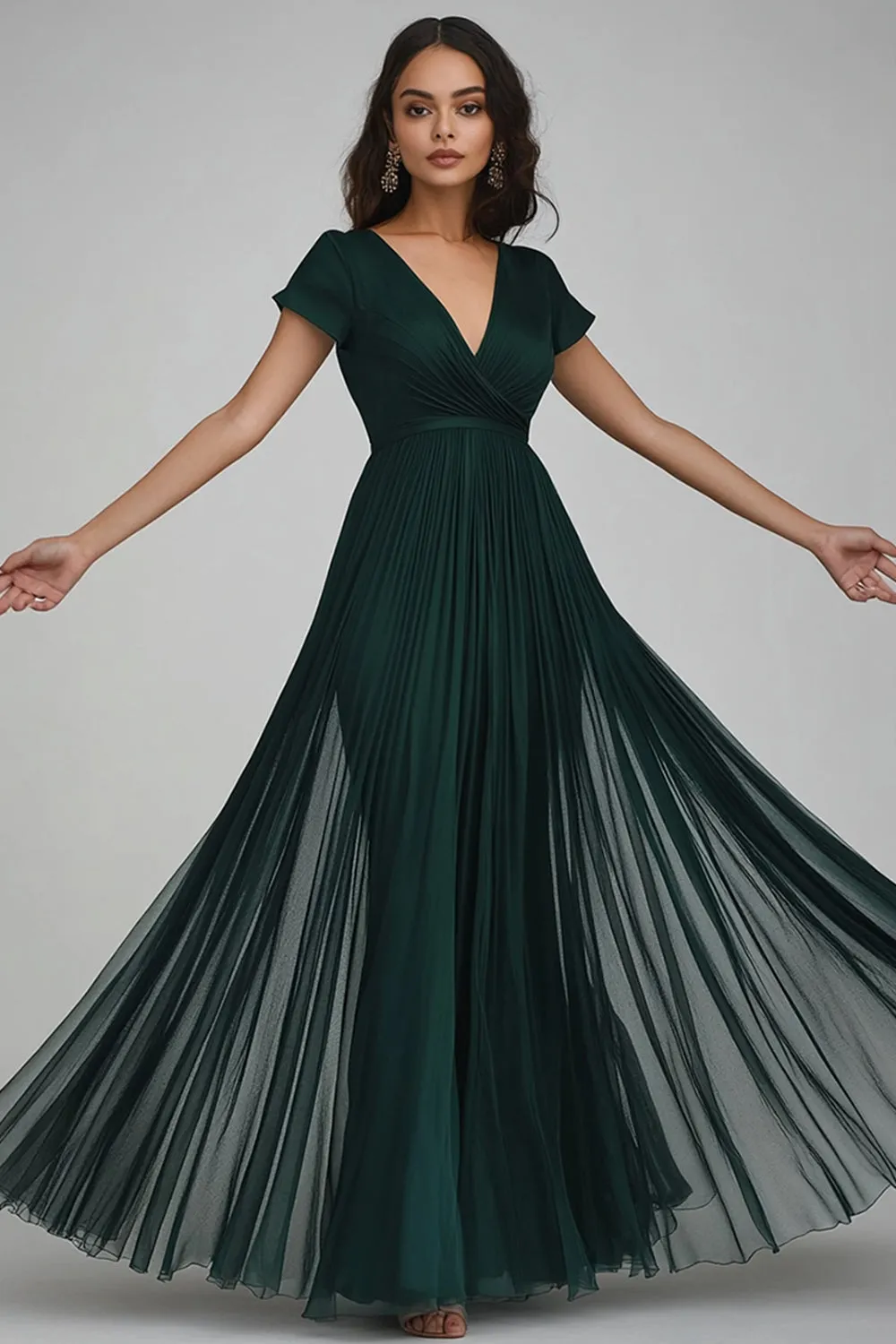 V Neck Dark Green Chiffon A Line Evening Dress sold by Zapaka