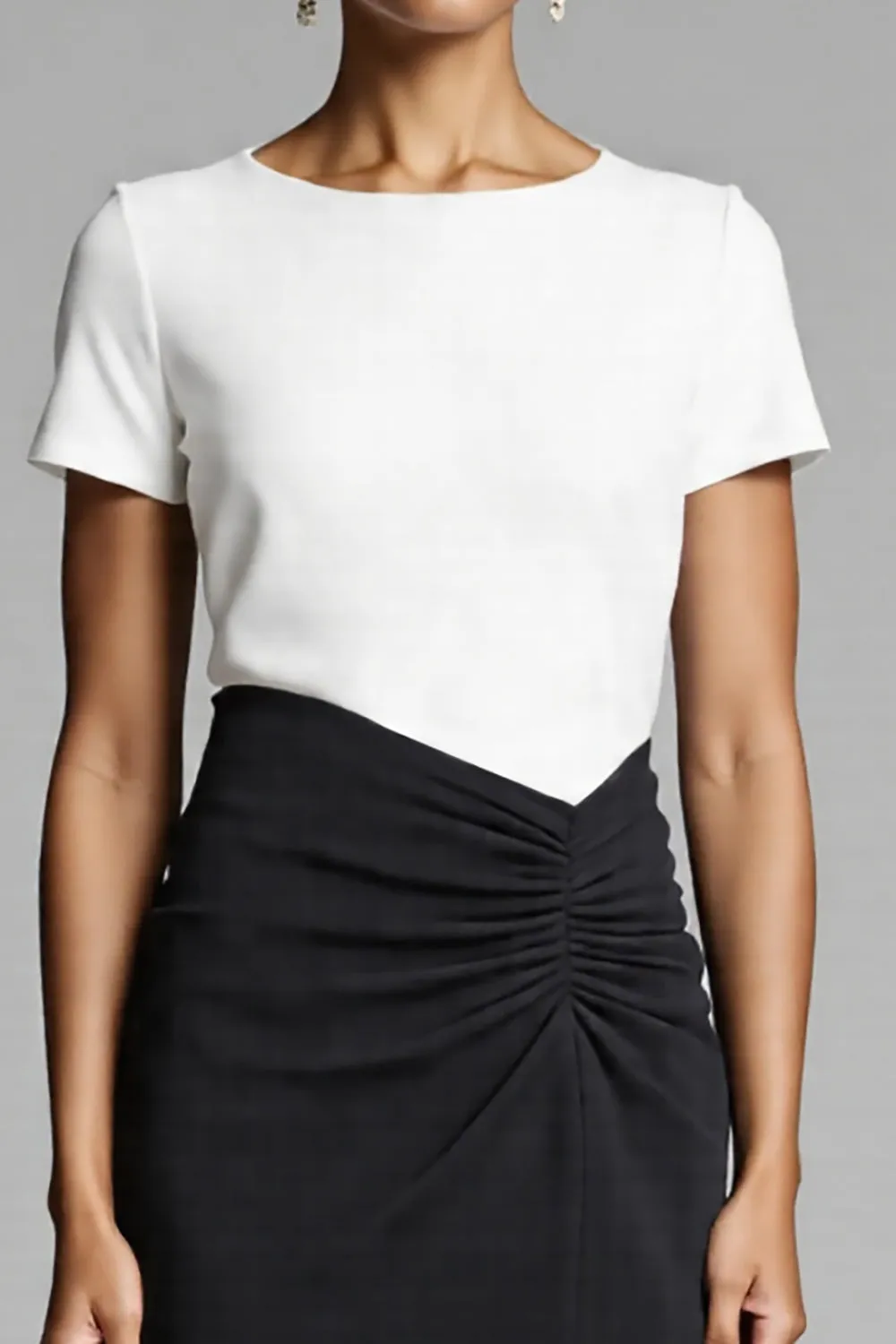 Black Asymmetrical Ruched Work Dress With Slit sold by Zapaka product image thumbnail 3