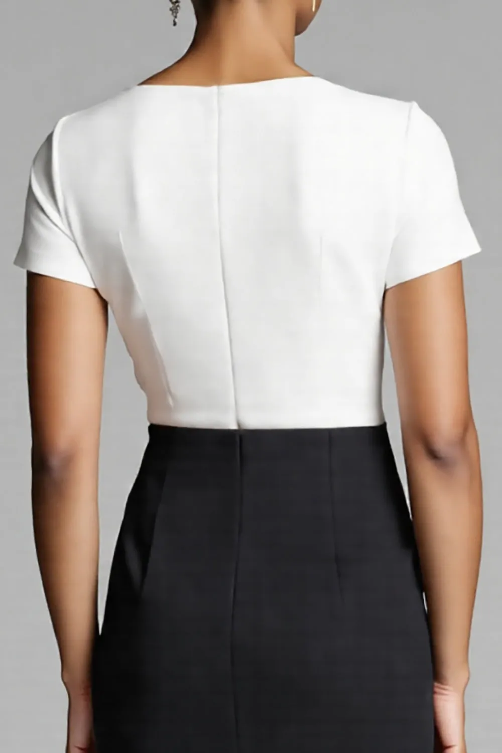 Black Asymmetrical Ruched Work Dress With Slit sold by Zapaka product image thumbnail 4