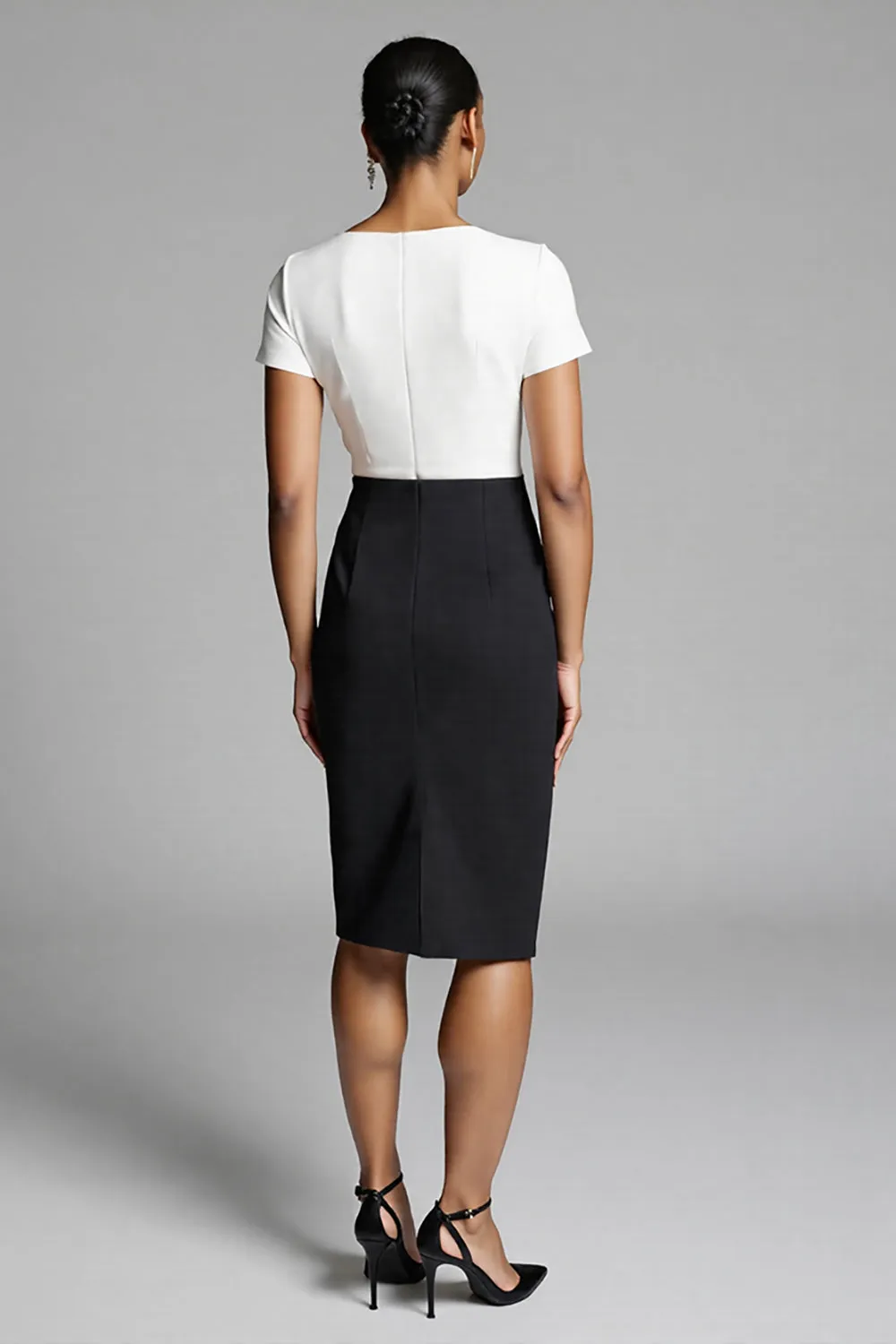 Black Asymmetrical Ruched Work Dress With Slit sold by Zapaka product image thumbnail 2