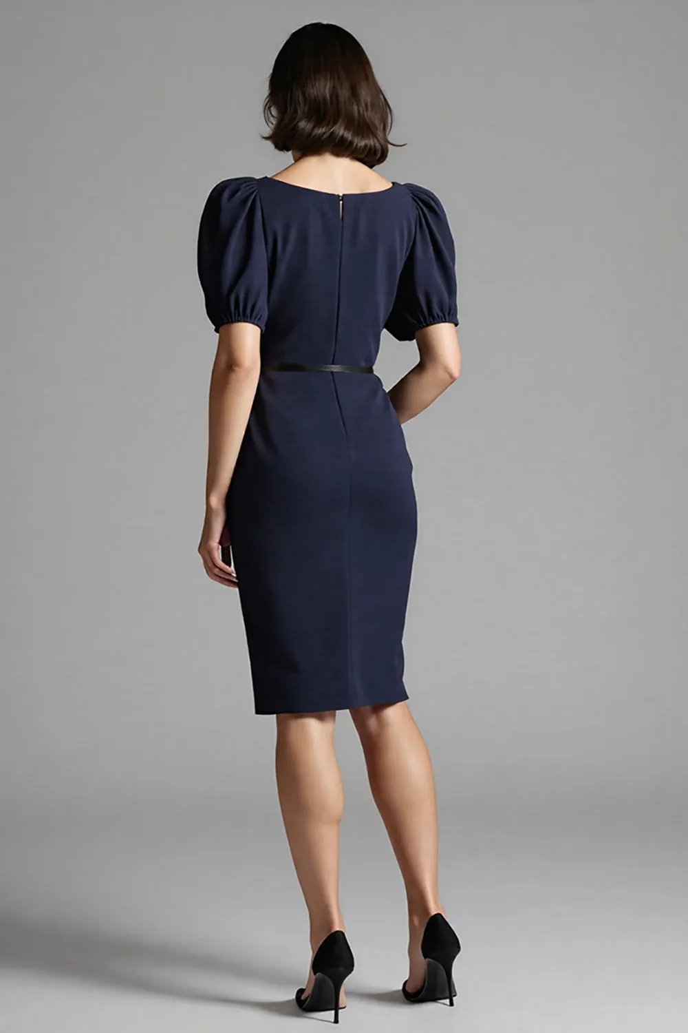 Navy Bodycon Midi Work Dress with Belt sold by Zapaka product image thumbnail 2