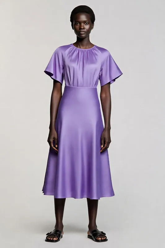 Purple A Line Midi Work Dress with Sleeves sold by Zapaka