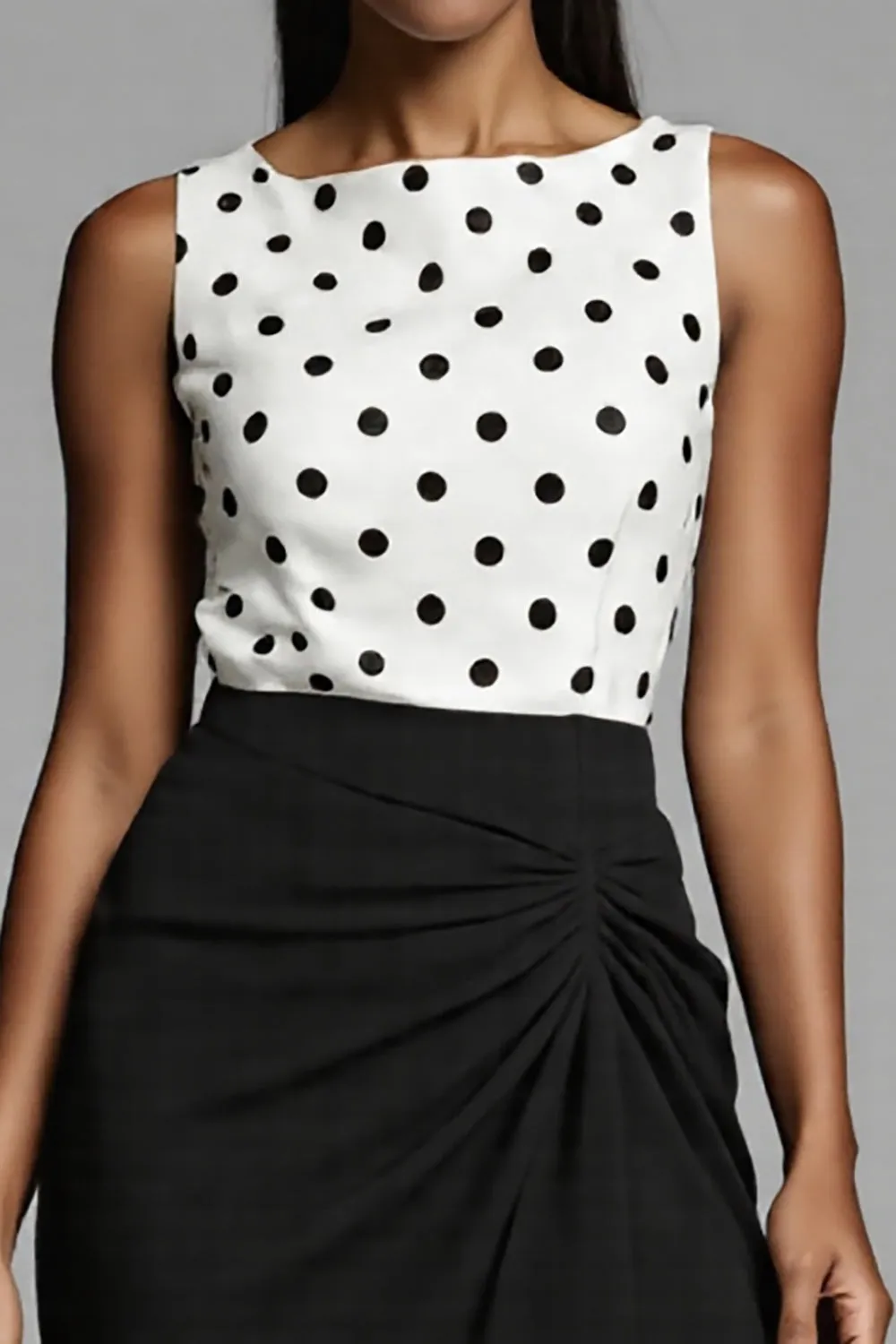 Ivory and Black Polka Dots Midi Work Dress with Slit sold by Zapaka product image thumbnail 3