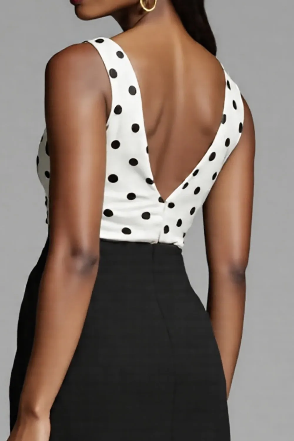 Ivory and Black Polka Dots Midi Work Dress with Slit sold by Zapaka product image thumbnail 4