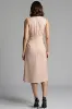 Champagne Notched Lapel Sheath Midi Work Dress with Sash sold by Zapaka