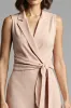 Champagne Notched Lapel Sheath Midi Work Dress with Sash sold by Zapaka