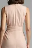 Champagne Notched Lapel Sheath Midi Work Dress with Sash sold by Zapaka