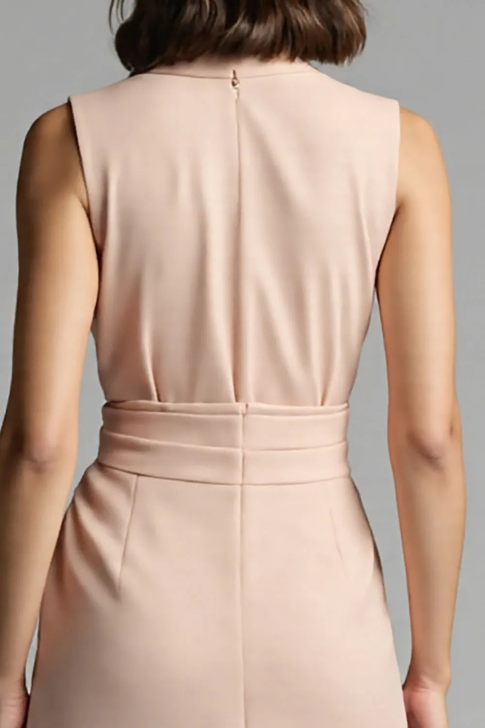 Champagne Notched Lapel Sheath Midi Work Dress with Sash sold by Zapaka product image thumbnail 4