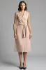 Champagne Notched Lapel Sheath Midi Work Dress with Sash sold by Zapaka