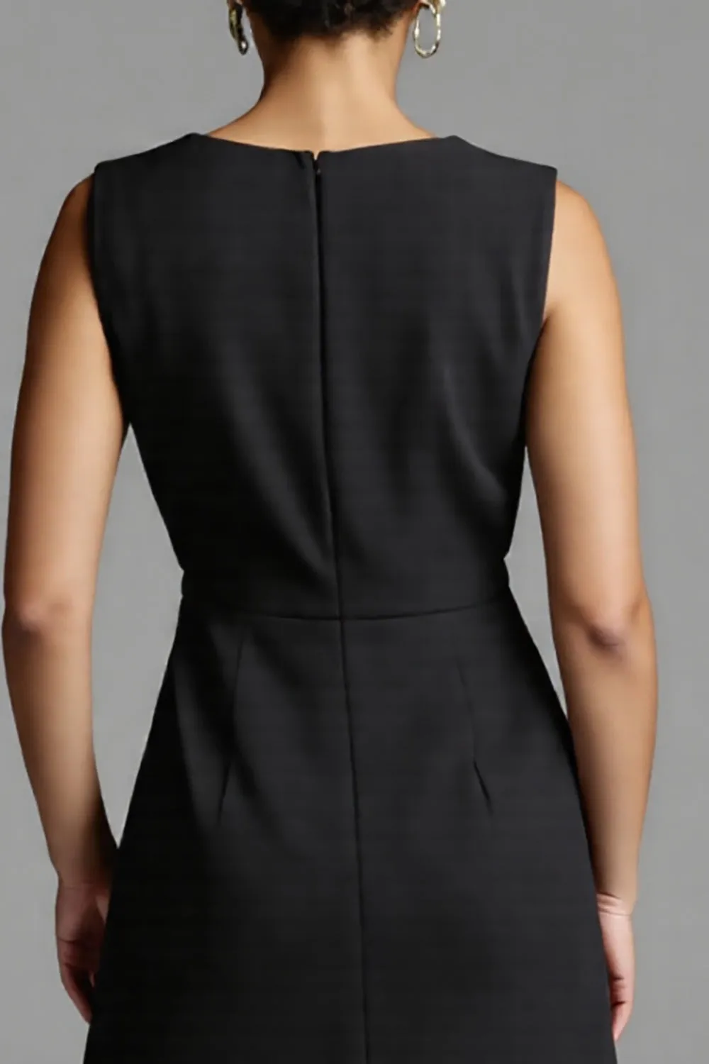 Black and White Satin A Line Midi Work Dress with Ruffles sold by Zapaka product image thumbnail 4