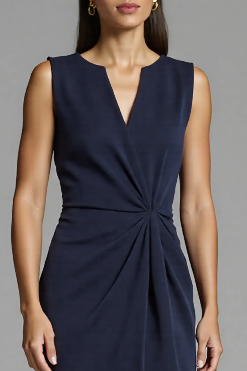 Navy Bodycon Ruched Satin Midi Work Dress sold by Zapaka product image thumbnail 3
