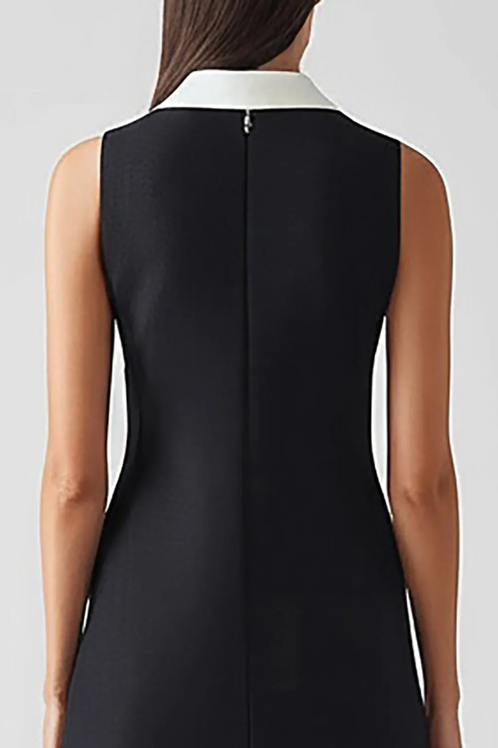 Black and White Satin Sheath Collar Neck Midi Work Dress sold by Zapaka product image thumbnail 4