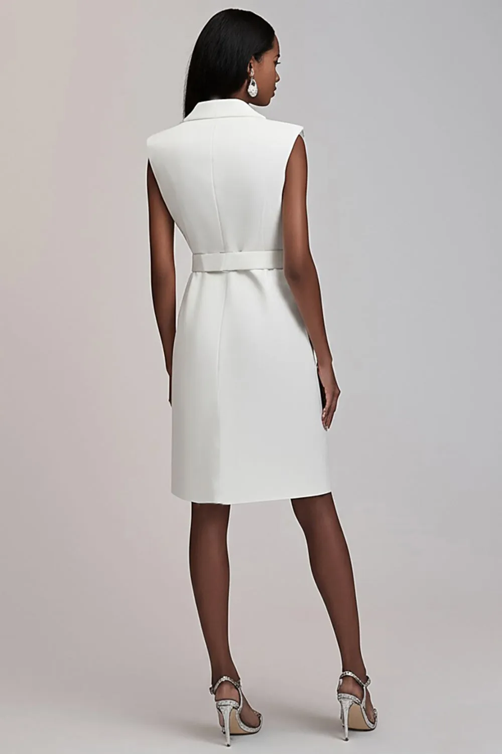 Ivory Satin Notched Lapel Short Work Blazer Dress sold by Zapaka product image thumbnail 2