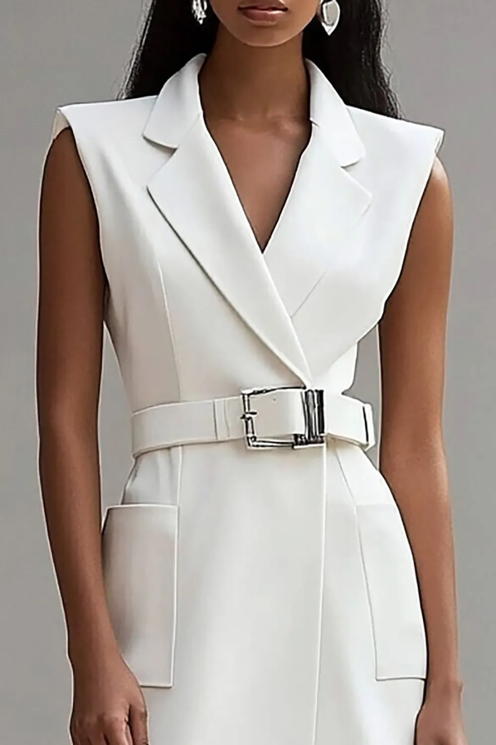 Ivory Satin Notched Lapel Short Work Blazer Dress sold by Zapaka product image thumbnail 3