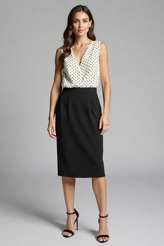 Black and White Bodycon Satin Polka Dot Midi Work Dress sold by Zapaka