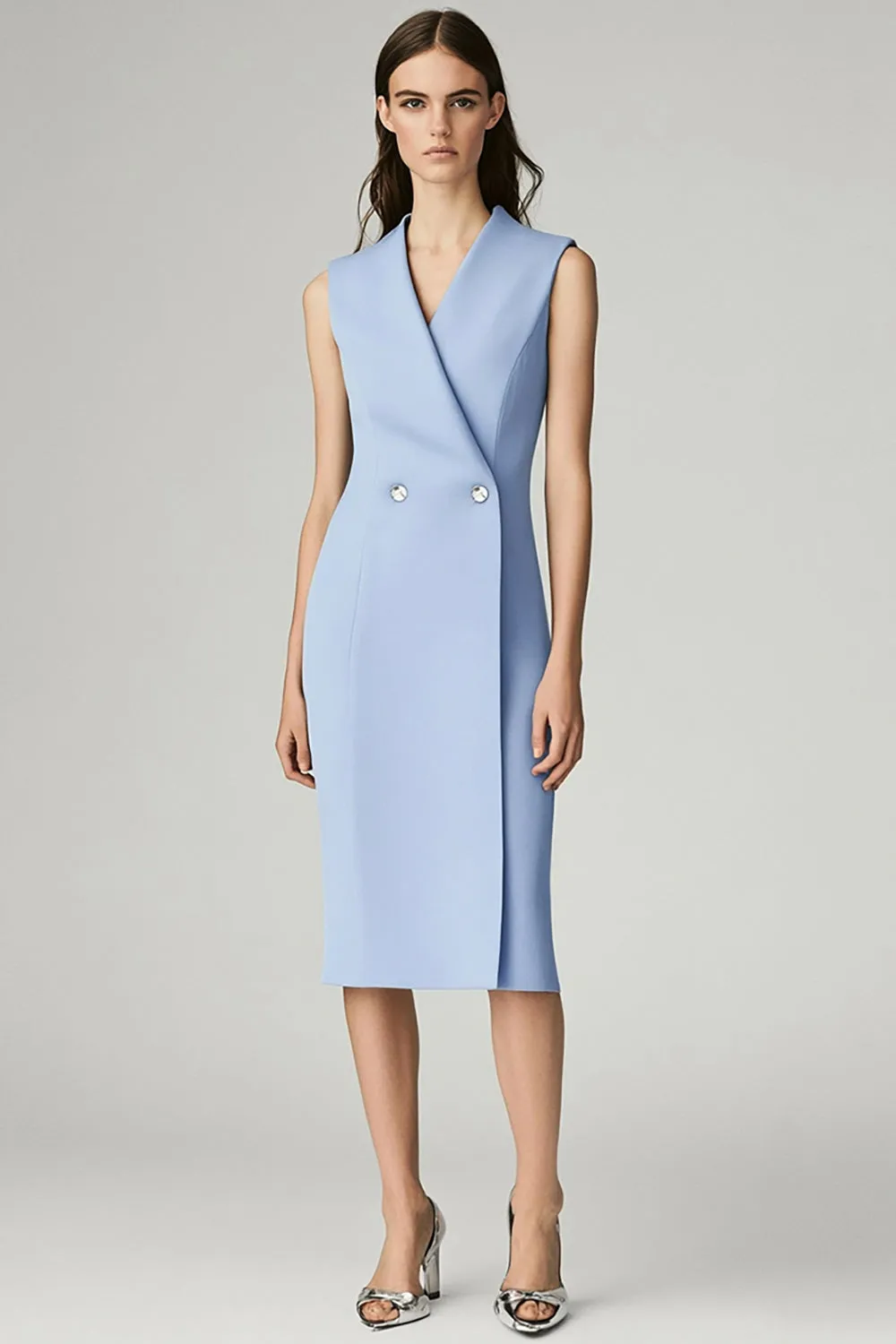 Sky Blue V-Neck Bodycon Midi Work Dress sold by Zapaka
