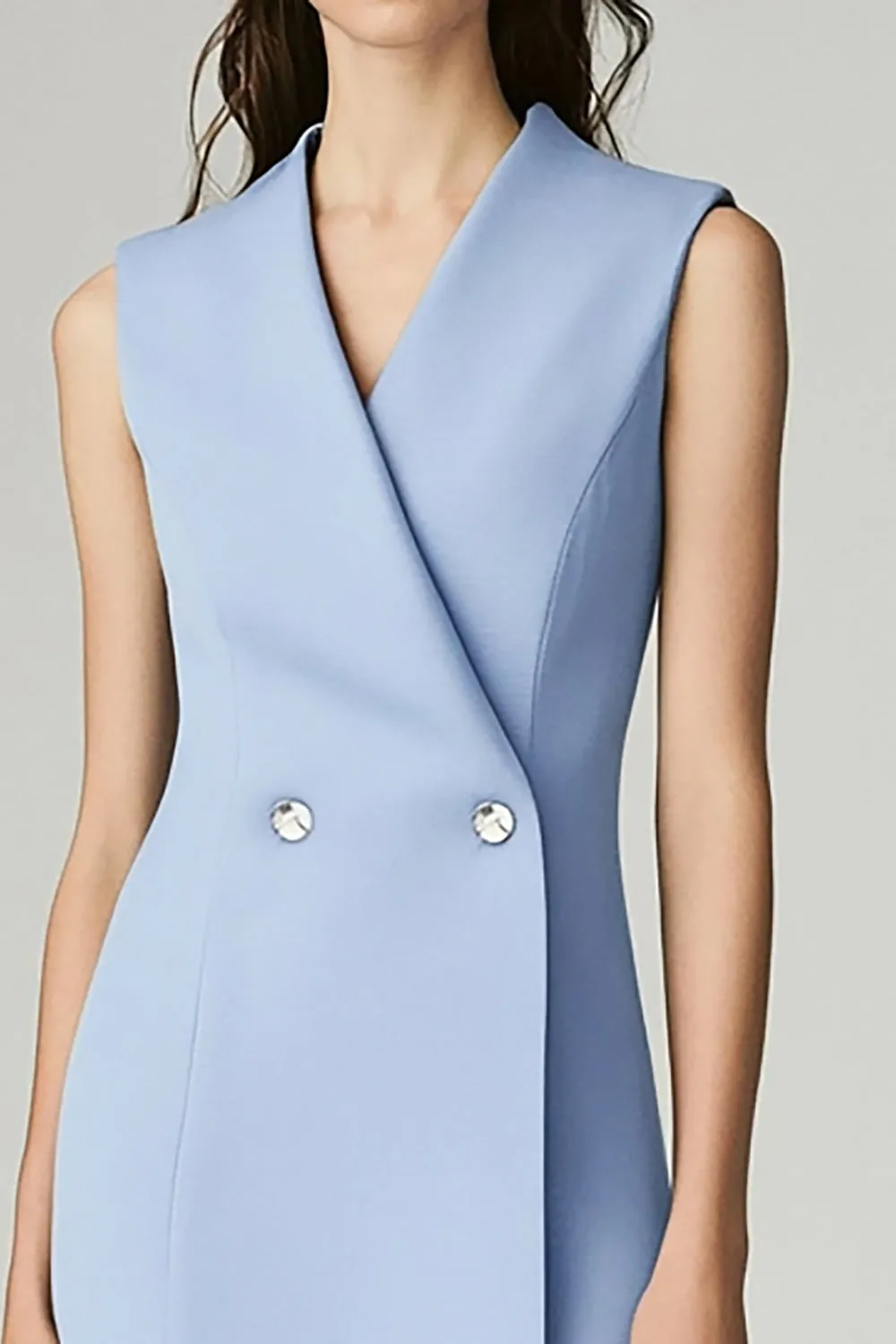 Sky Blue V-Neck Bodycon Midi Work Dress sold by Zapaka product image thumbnail 3
