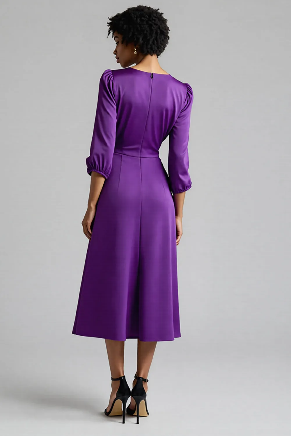 A Line Plum Ruffled Midi Work Dress sold by Zapaka product image thumbnail 2