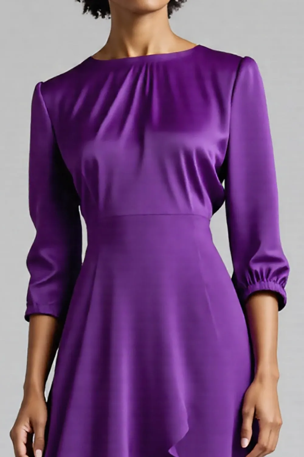 A Line Plum Ruffled Midi Work Dress sold by Zapaka product image thumbnail 3