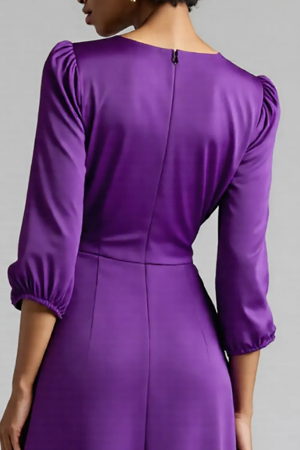 A Line Plum Ruffled Midi Work Dress sold by Zapaka product image thumbnail 4