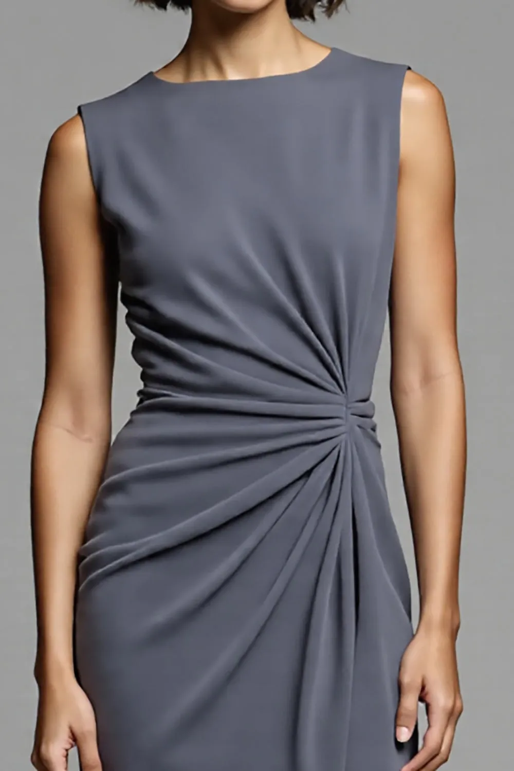 Grey Ruched Sheath Midi Work Dress With Slit sold by Zapaka product image thumbnail 3