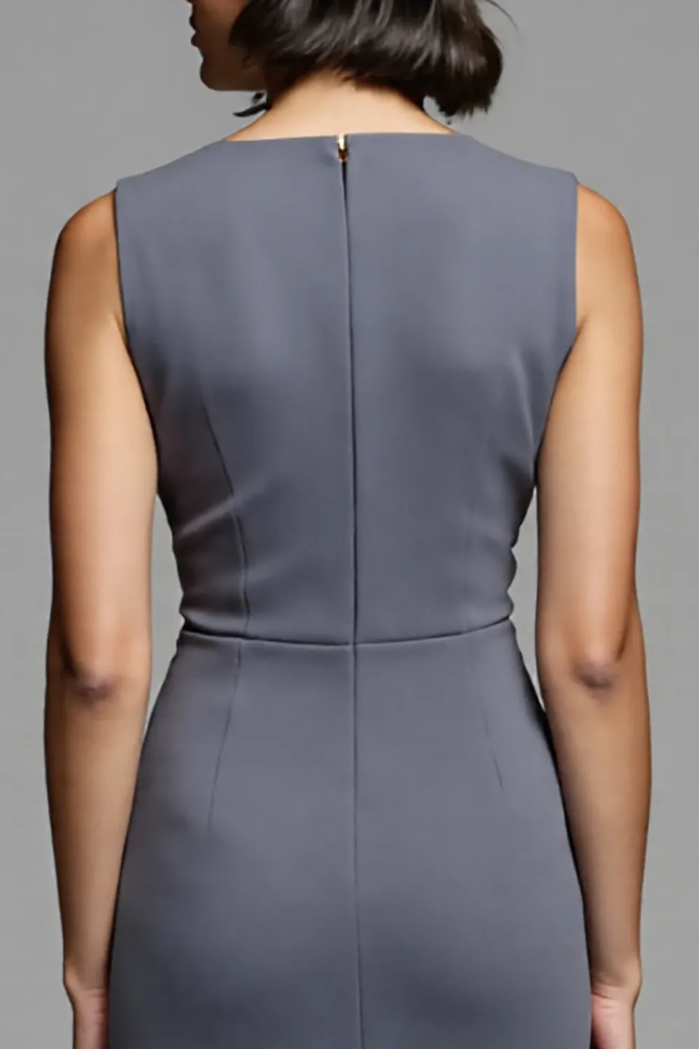 Grey Ruched Sheath Midi Work Dress With Slit sold by Zapaka product image thumbnail 4