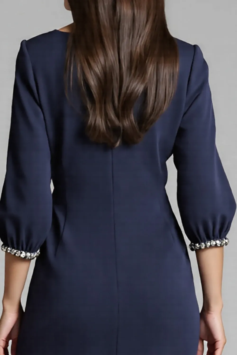 Sheath Navy Beaded V Neck Work Dress sold by Zapaka product image thumbnail 4