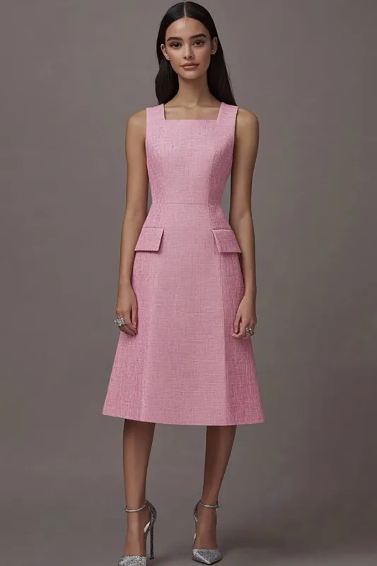Pink A Line Midi Work Dress with Pockets sold by Zapaka