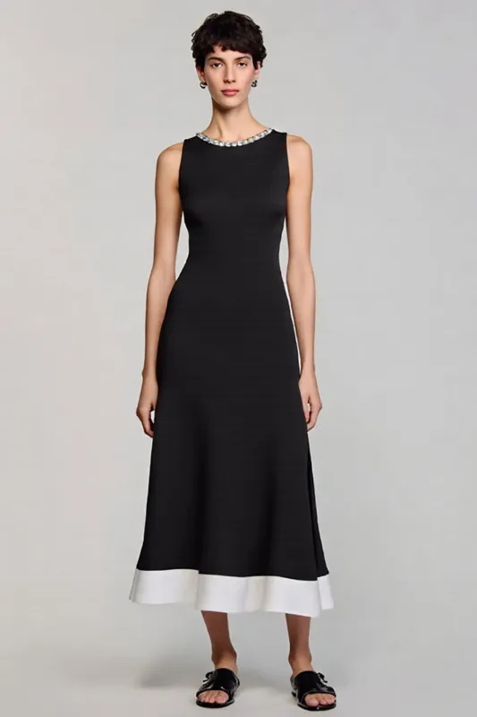 A Line Beaded Long Black Work Dress sold by Zapaka