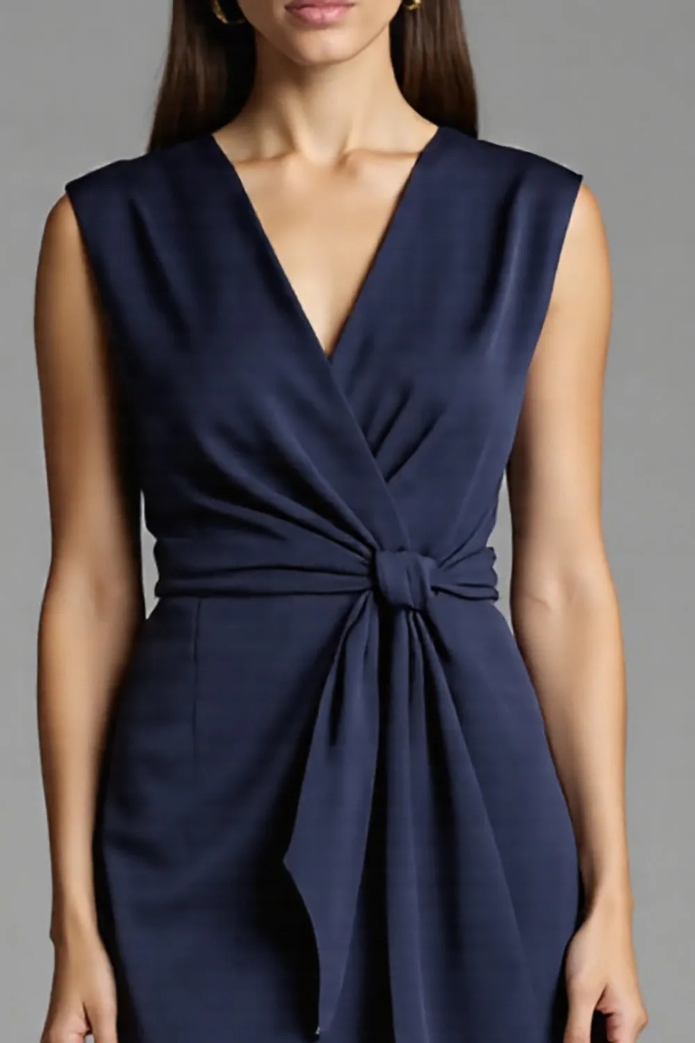 Sheath Navy V Neck Midi Work Dress With Sash sold by Zapaka product image thumbnail 3