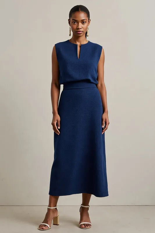 Navy Sheath Round Neck Maxi Work Dress sold by Zapaka
