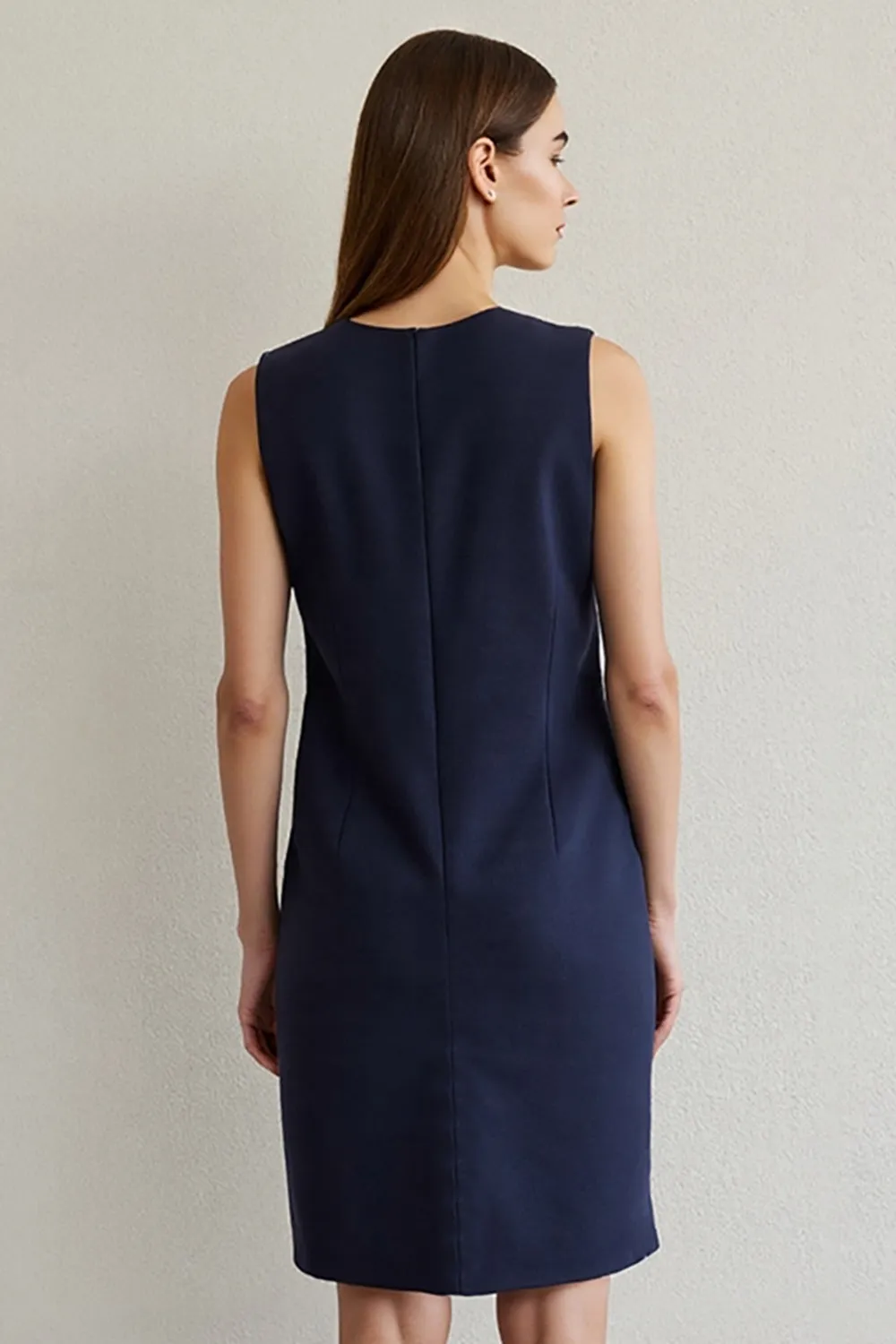 Navy Round Neck Bodycon Short Work Dress sold by Zapaka product image thumbnail 4