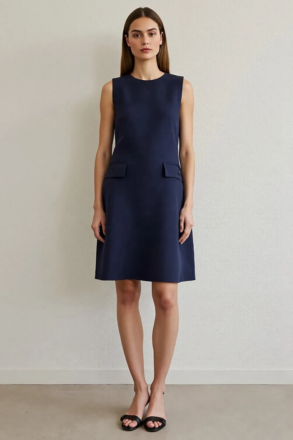 Navy Round Neck Bodycon Short Work Dress sold by Zapaka