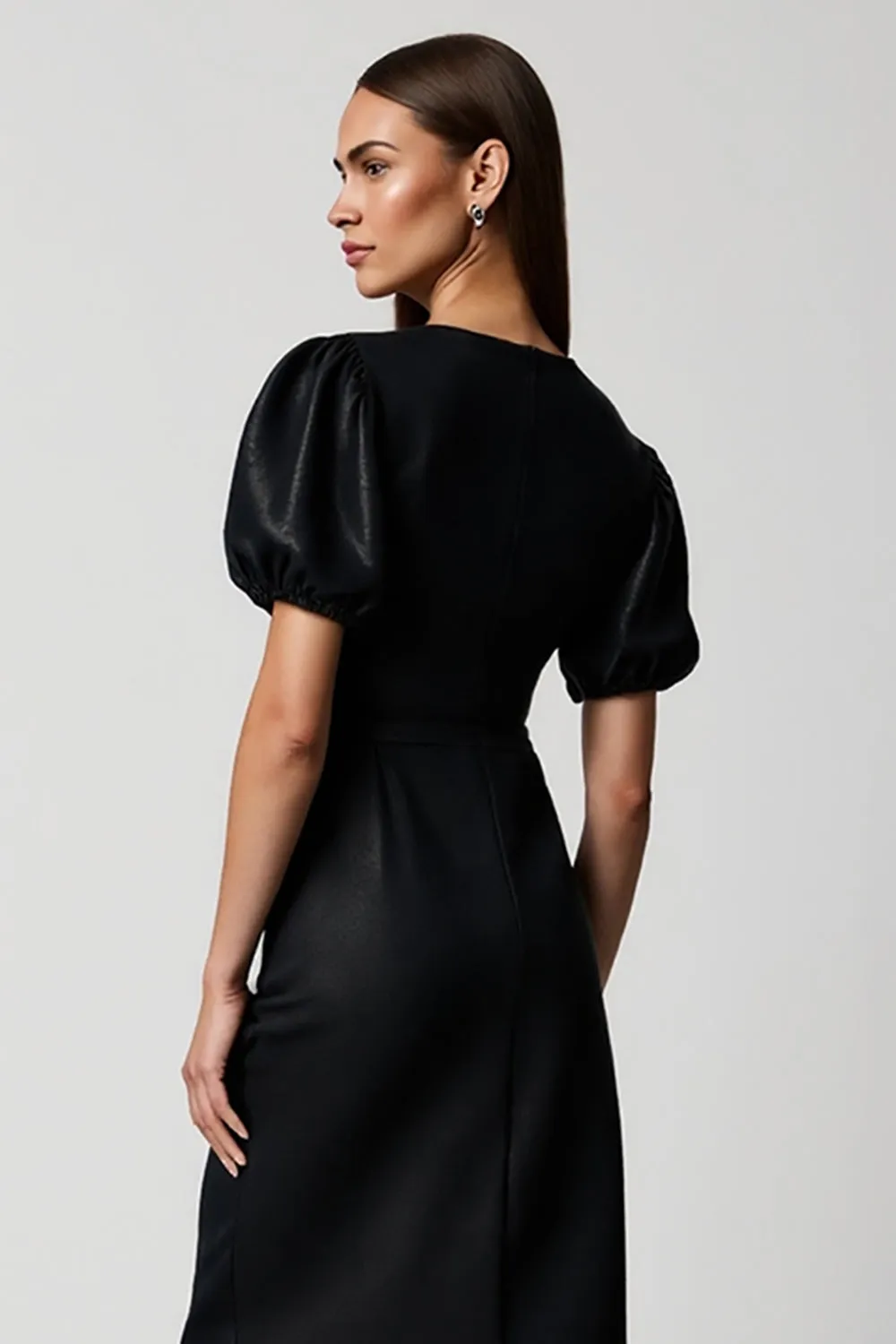 Black Bodycon V-Neck Midi Work Dress with Sleeves sold by Zapaka product image thumbnail 4