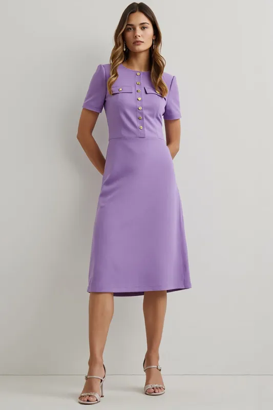 Purple Round Neck Short Sleeves Midi Work Dress sold by Zapaka