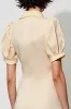 Ivory Shawl Lapel Midi Pocket Work Dress with Puff Sleeves sold by Zapaka