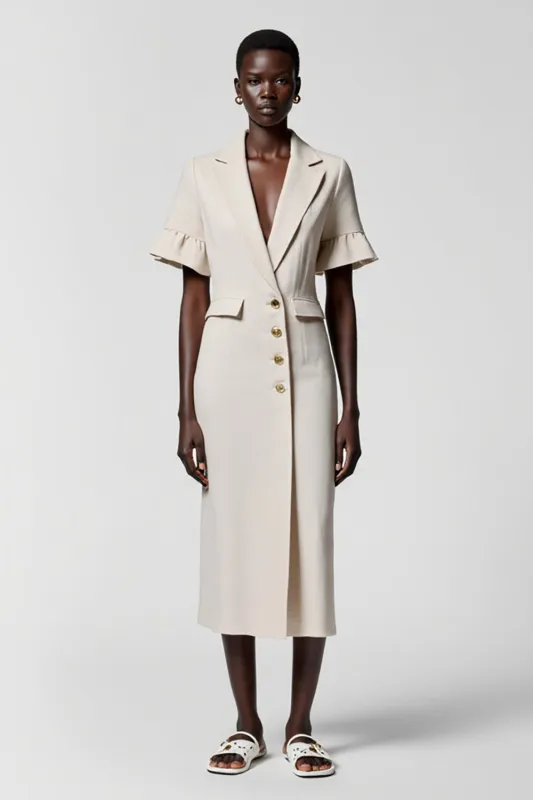 Grey Satin Shawl Lapel Sheath Midi Work Dress with Pockets sold by Zapaka