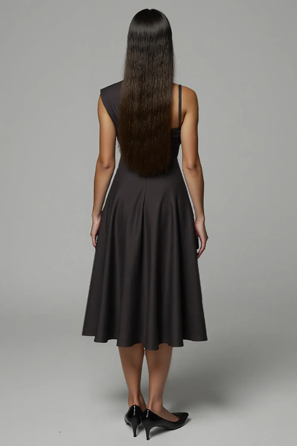 A Line Asymmetrical Midi Black Work Dress sold by Zapaka product image thumbnail 2